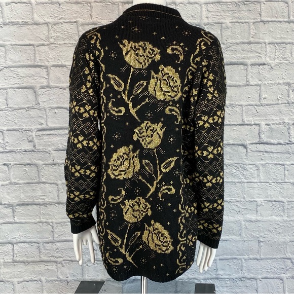 Vintage 1980s Metallic Floral Rose Sweater - Picture 2 of 5